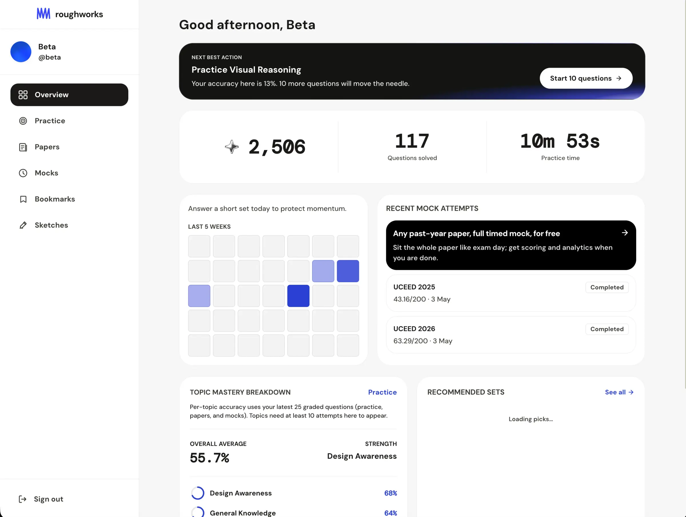 Roughworks personalized study dashboard
