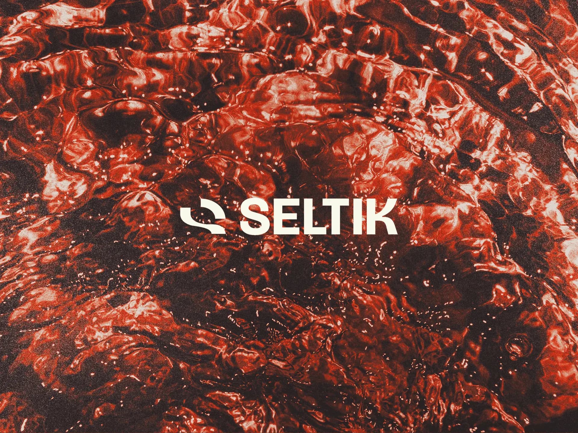 SELTIK campaign banner on rippling red liquid